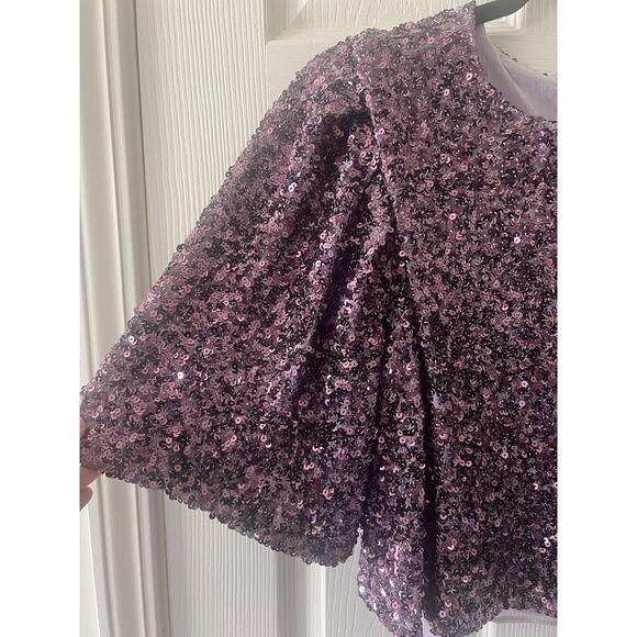 ENDLESS ROSE Purple Sequin Sparkle Encrusted Cropped Party Blouse Top - Picture 4 of 16